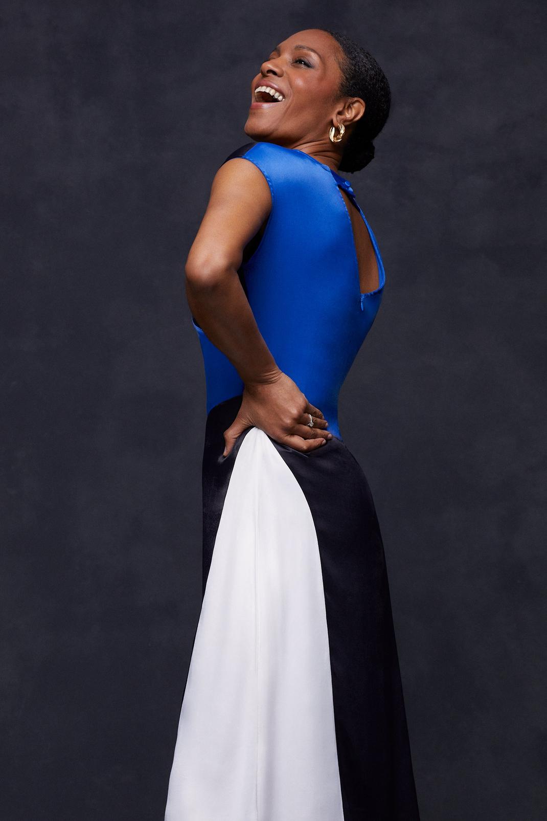 Cobalt Premium Satin Colourblock Midi Dress image number 1