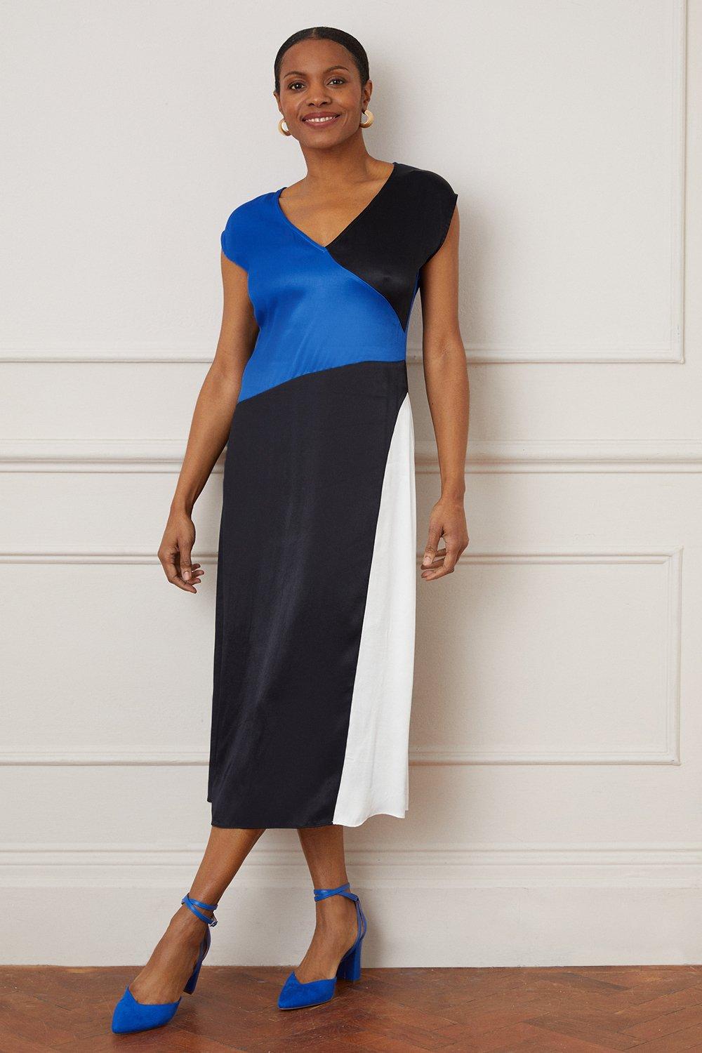 Premium Satin Colourblock Midi Dress | Wallis EU