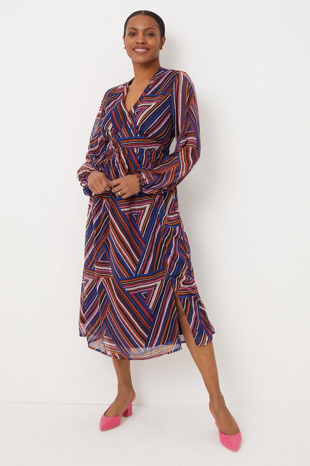 Multi Stripe Wrap  Midi Dress image number 1