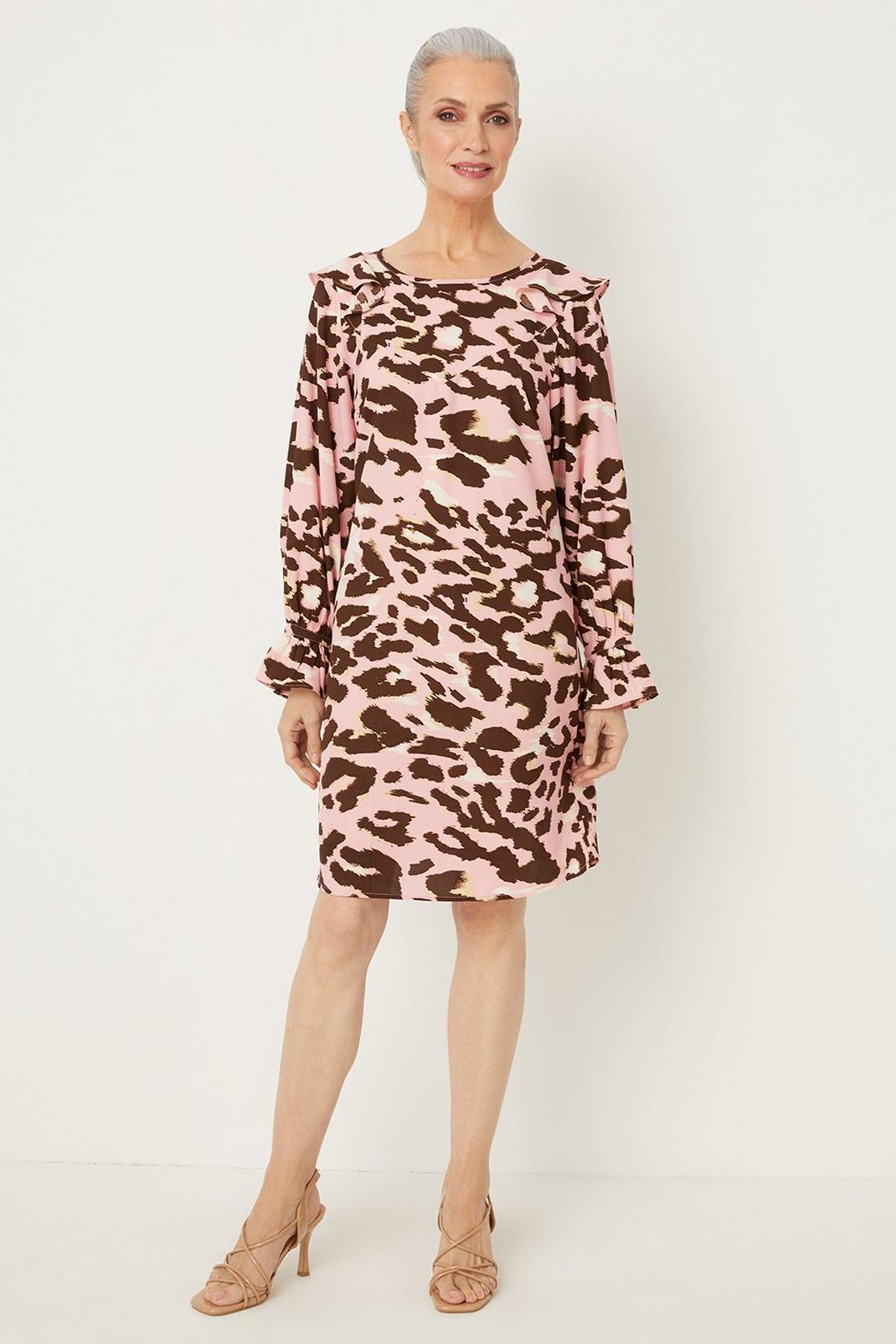 Pink Leopard Ruffle Shift Dress image number 1