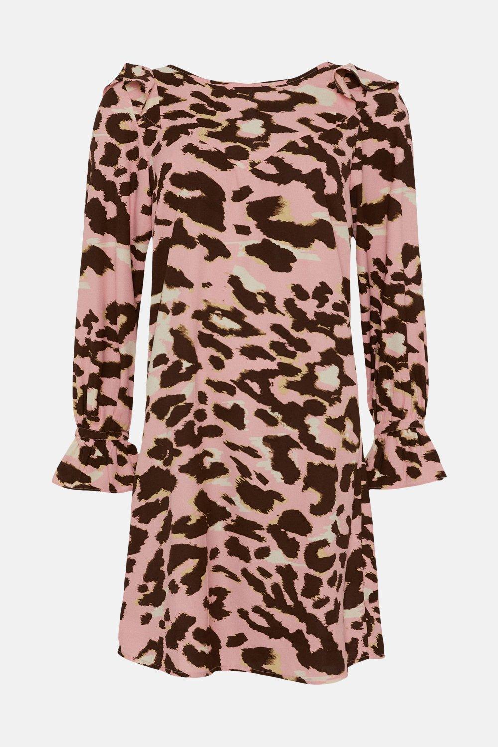 Pink Leopard Ruffle Shift Dress