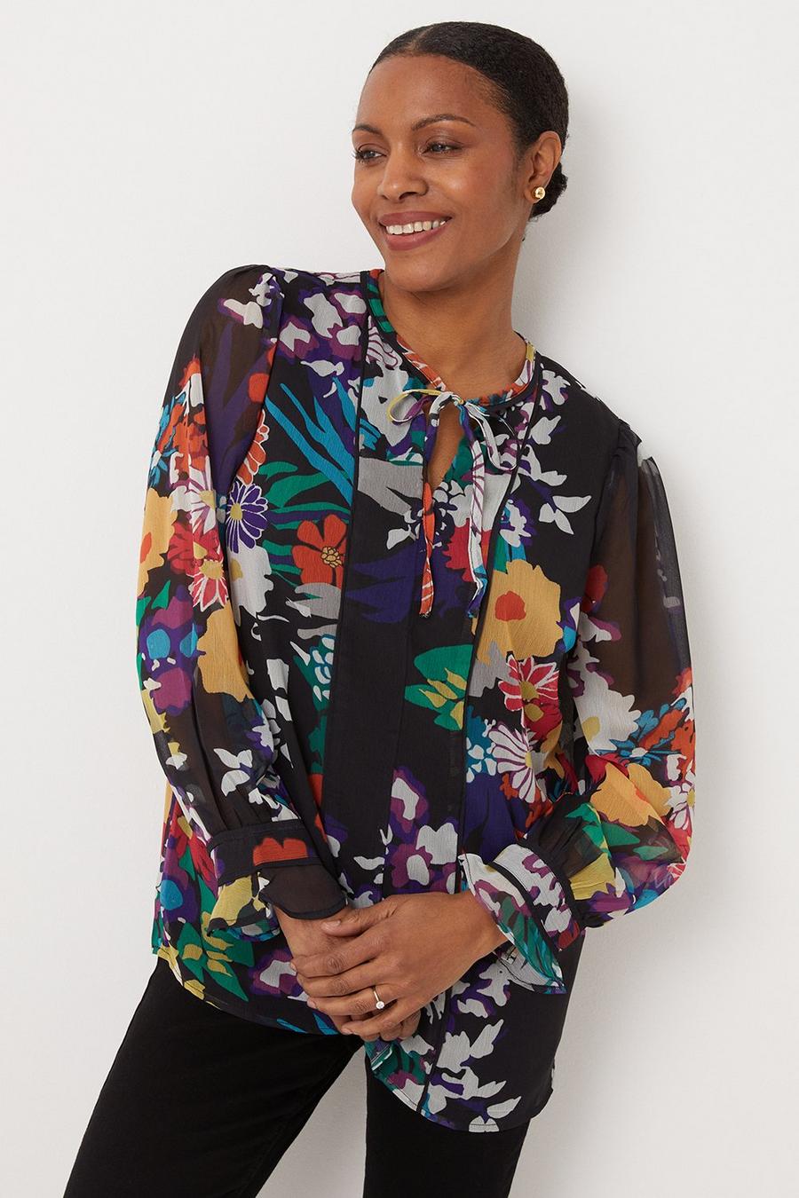 Floral Blouse With Piping
