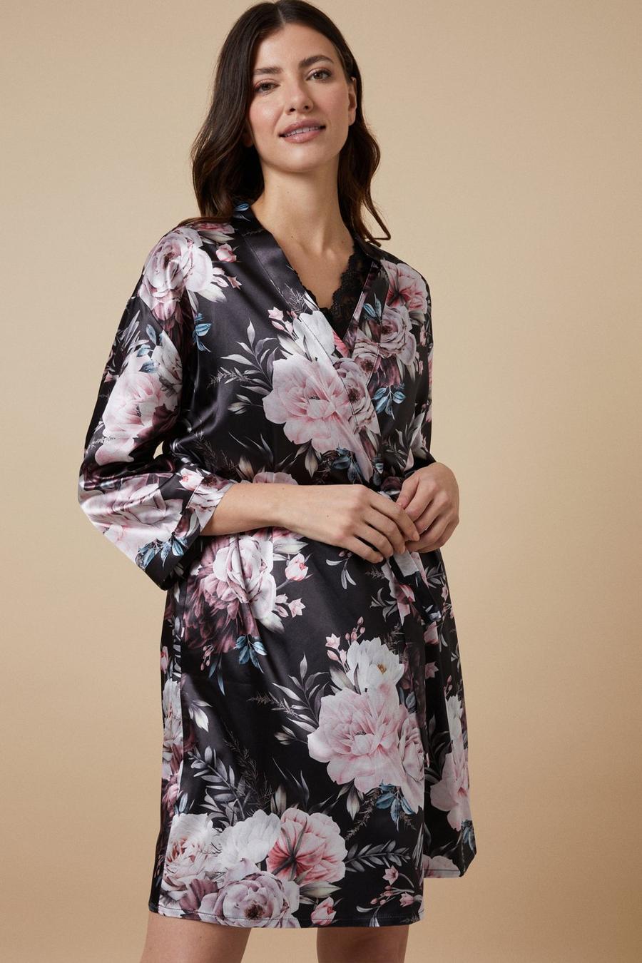 Floral Satin Dressing Gown