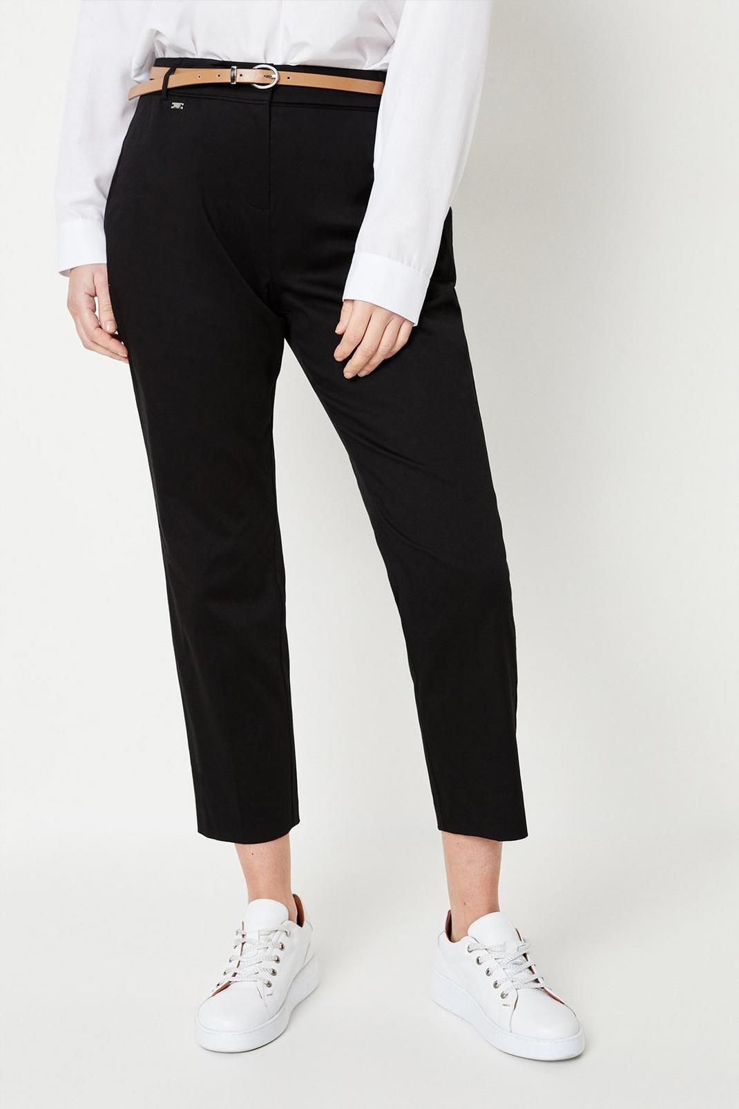 Stone Petite Stretch Cigarette Belted Trousers image number 1