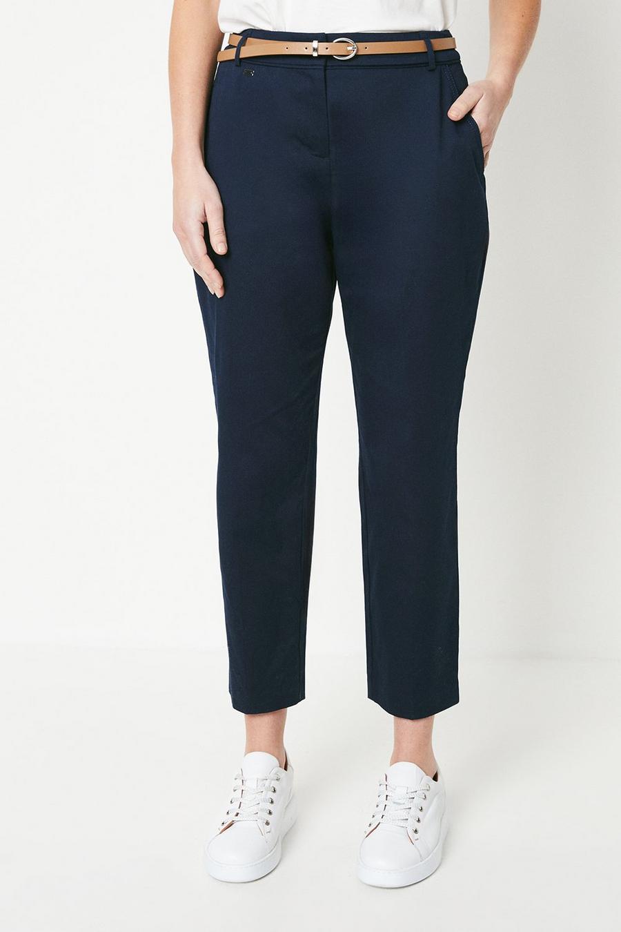 Petite Stretch Cigarette Belted Trousers