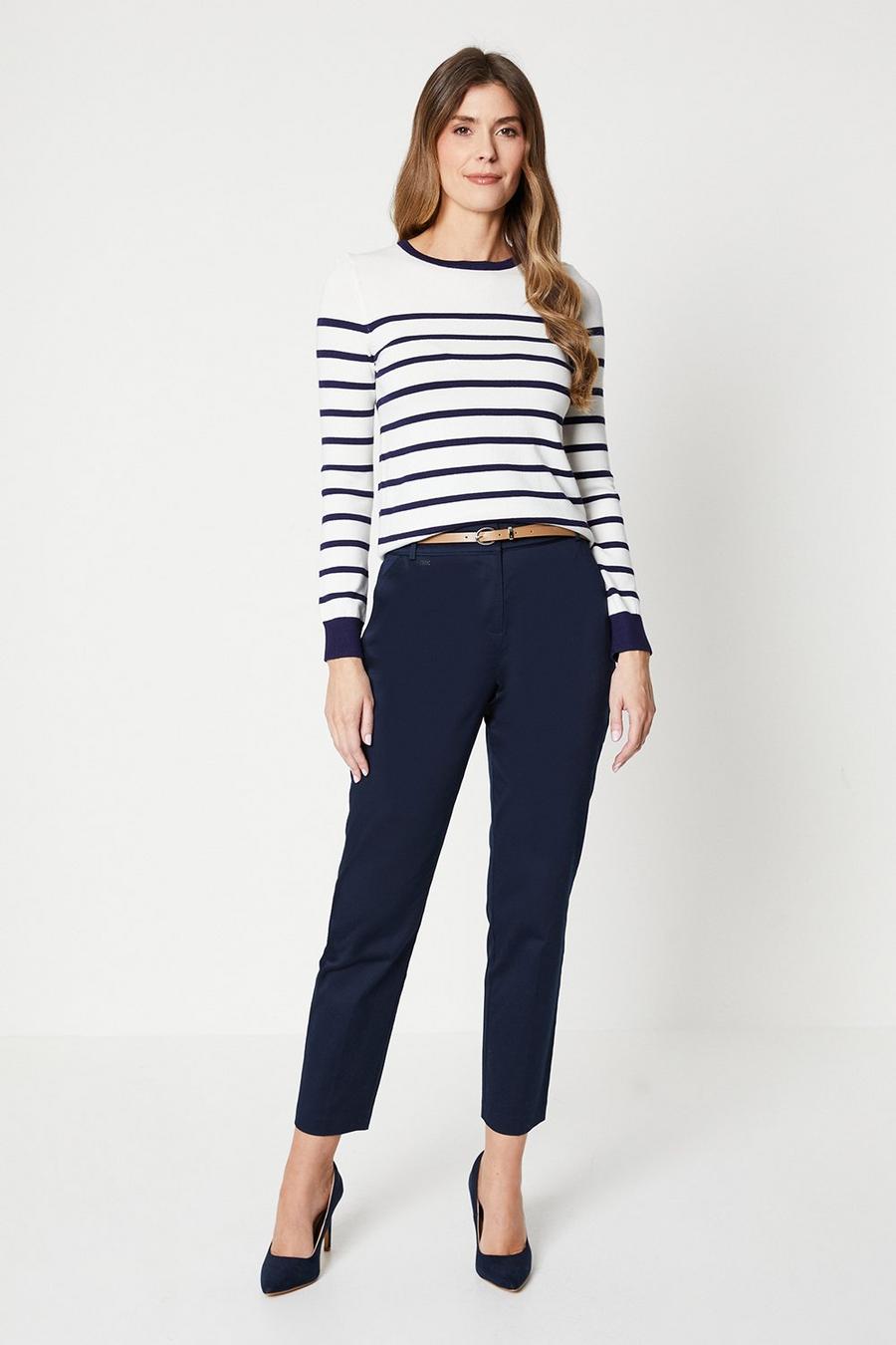 Stretch Cigarette Belted Trousers
