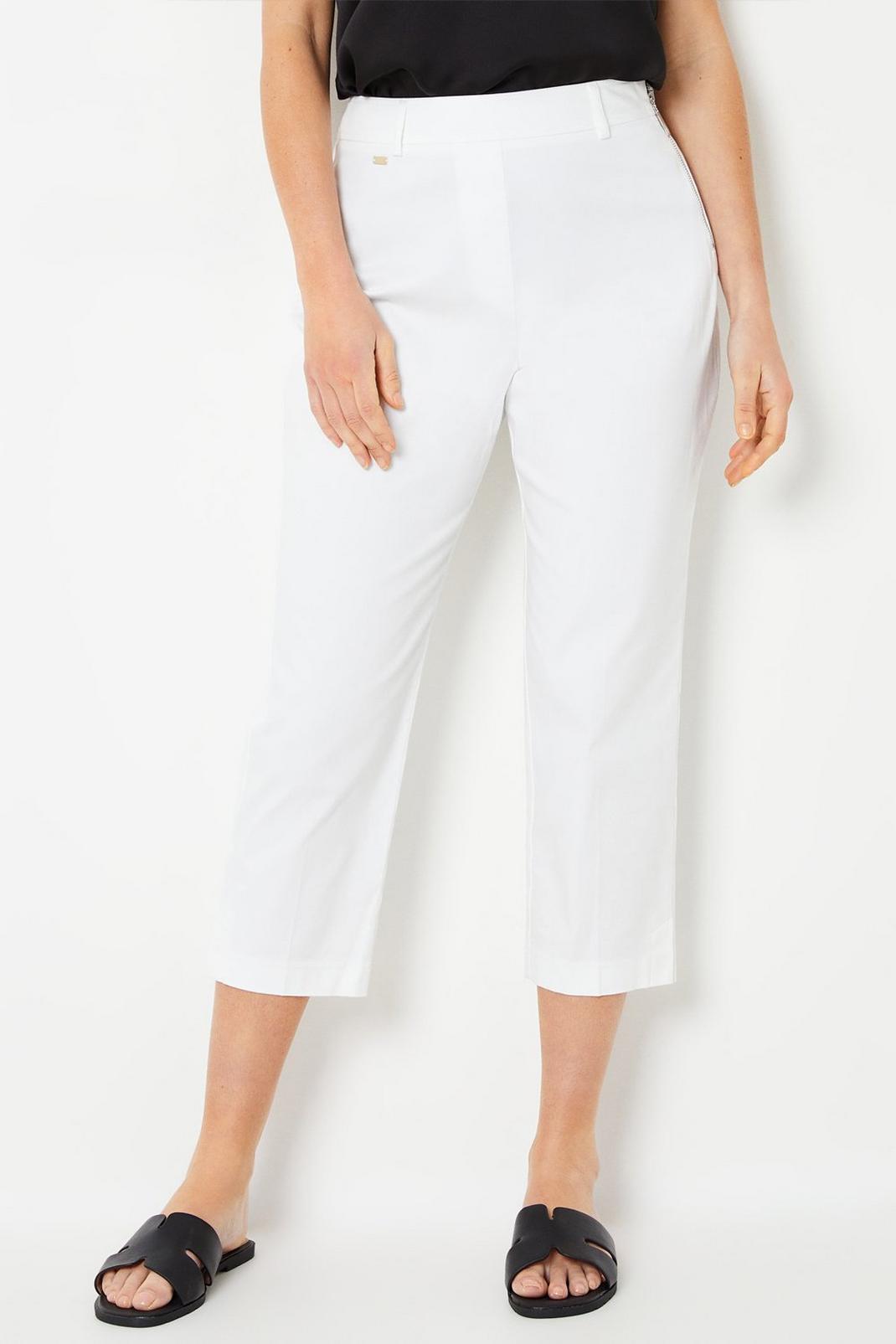 White Petite Side Zip Stretch Crop Trousers image number 1