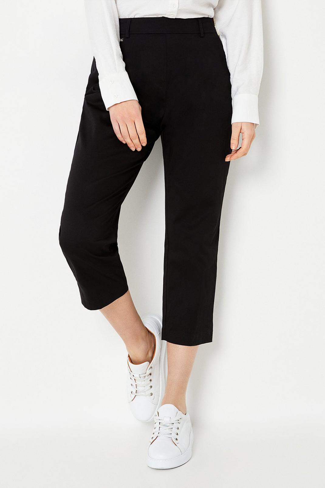 Black Petite Side Zip Stretch Crop Trousers image number 1