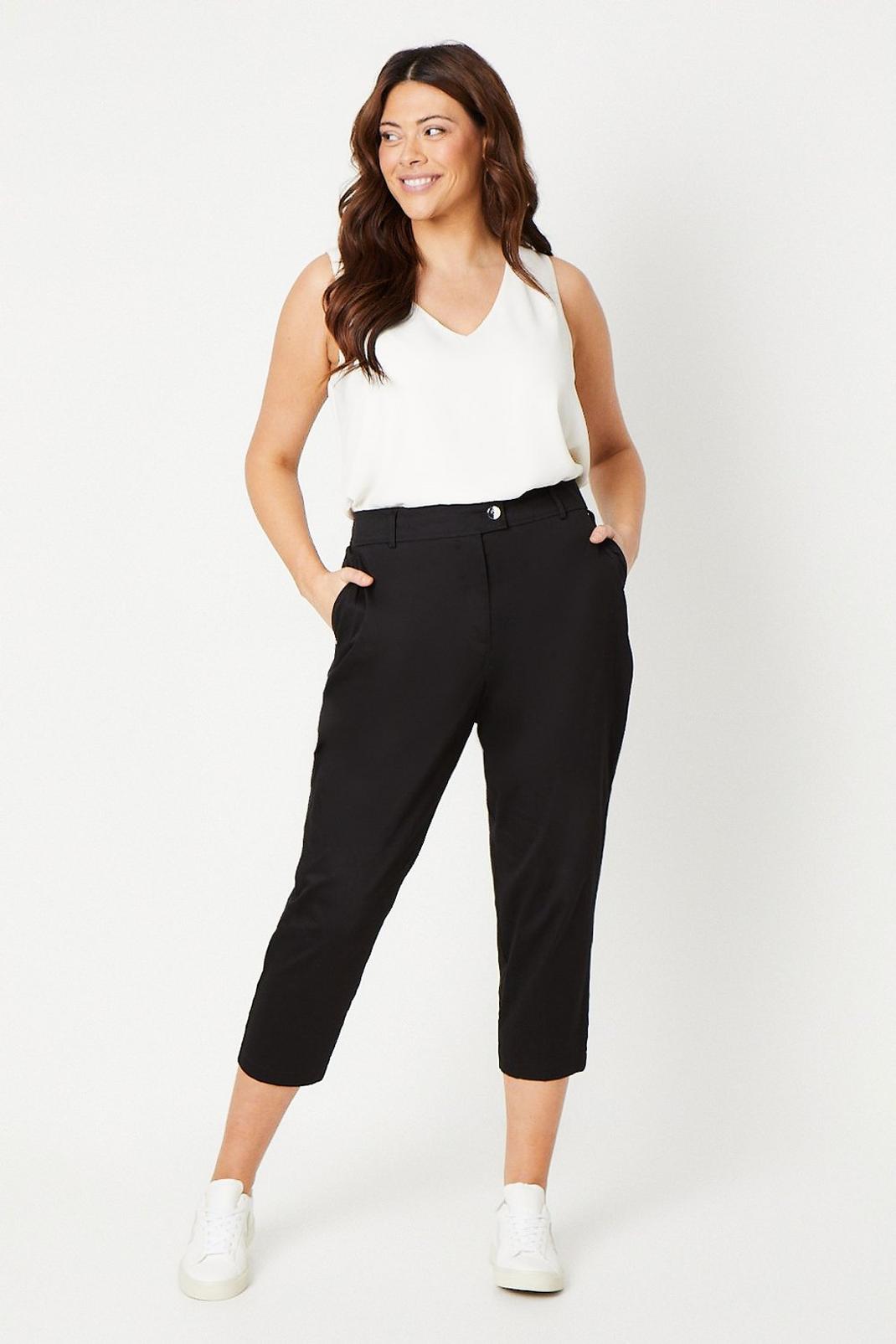 Black Curve Stretch Crop Trousers image number 1