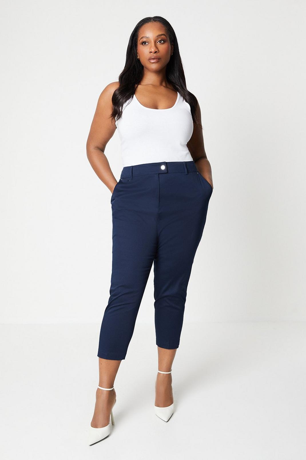 Navy Curve Stretch Crop Trousers image number 1