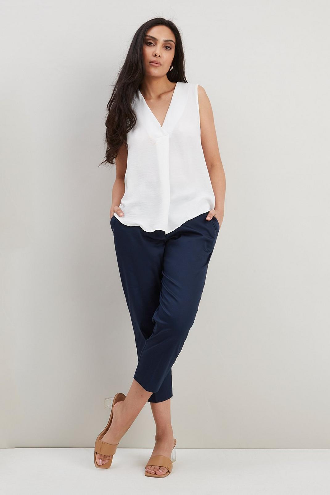 Navy Petite Stretch Crop Trousers image number 1