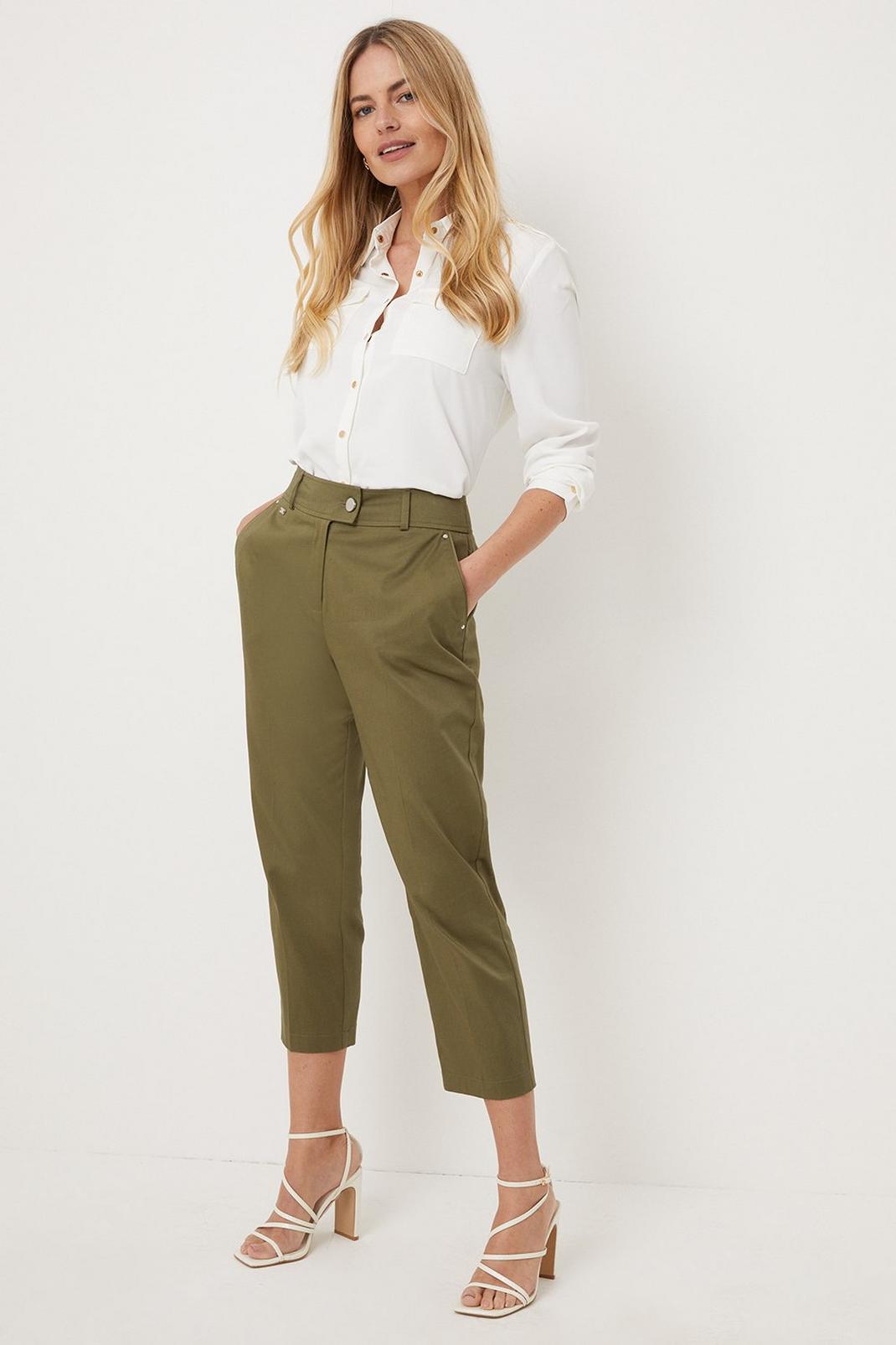 Khaki Petite Stretch Crop Trousers image number 1