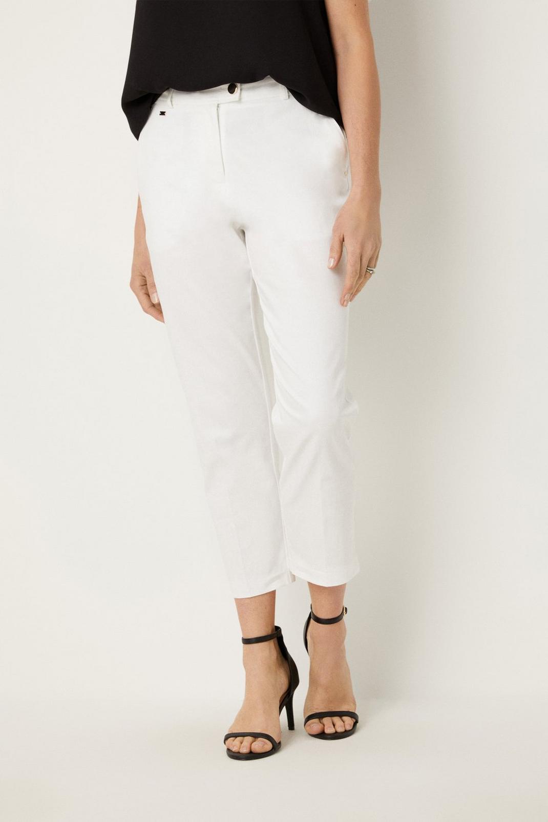 White Stretch Crop Trousers image number 1