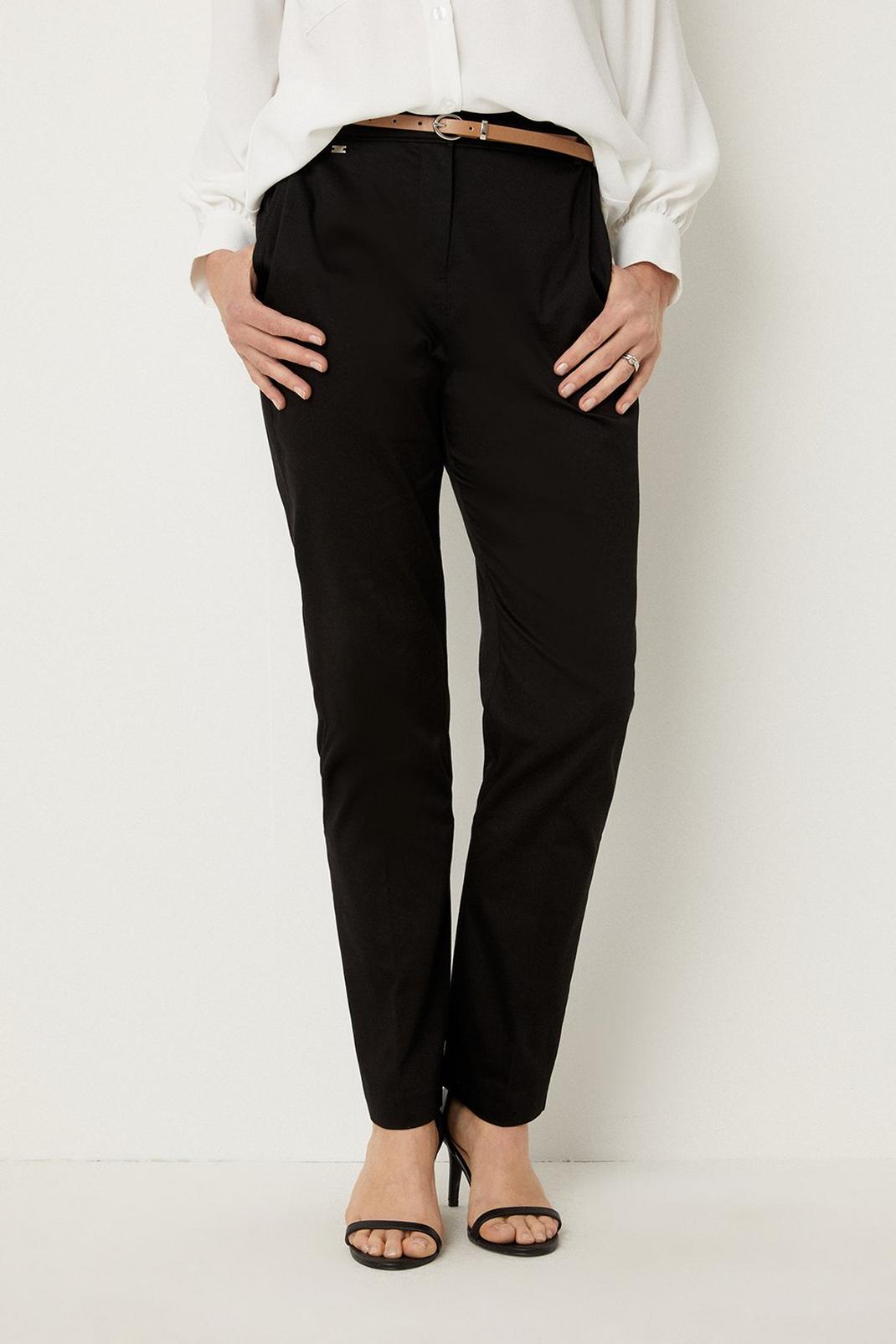 Black Tall Stretch Cigarette Belted Trousers image number 1