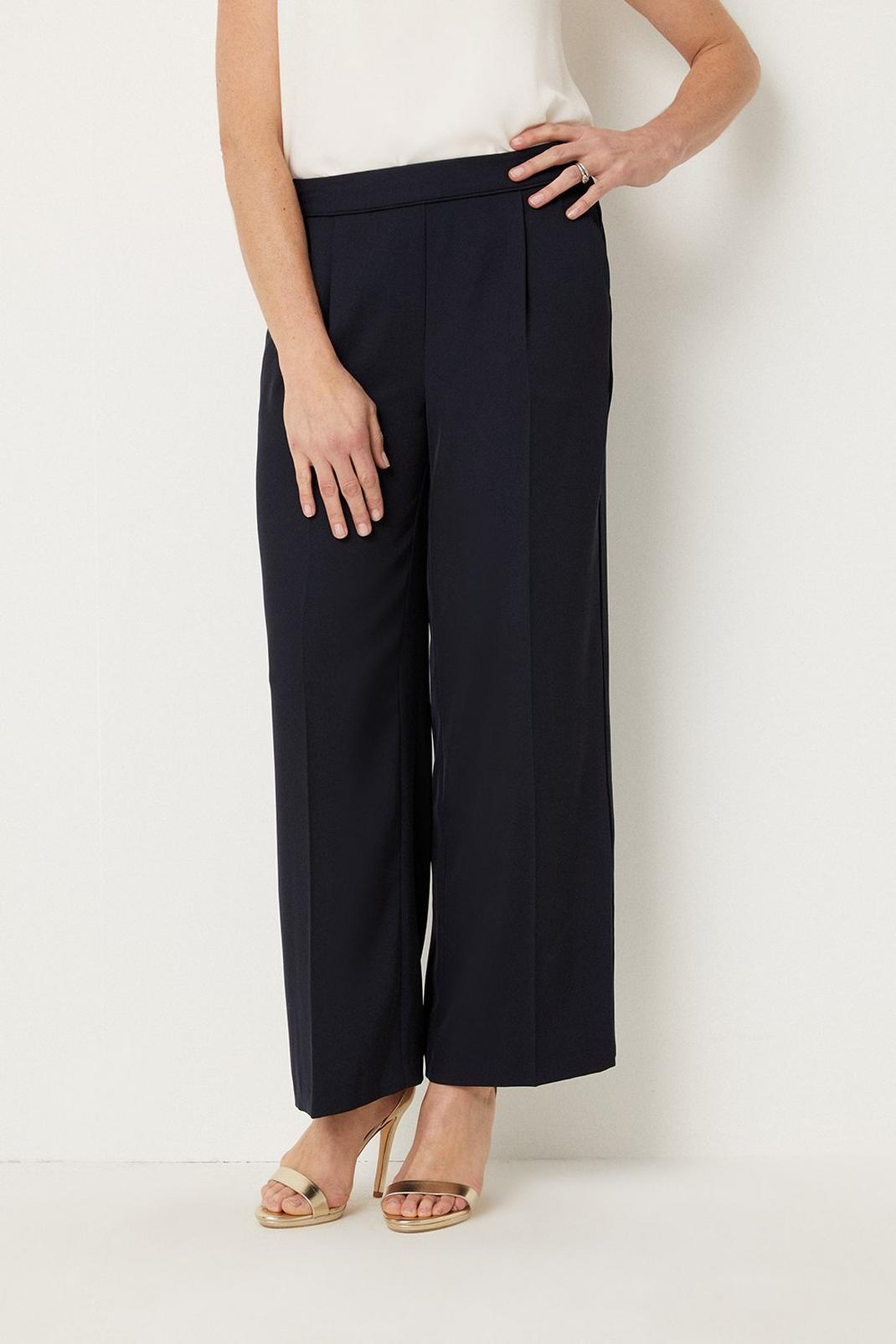 Navy Pull On Wide Leg Trousers image number 1