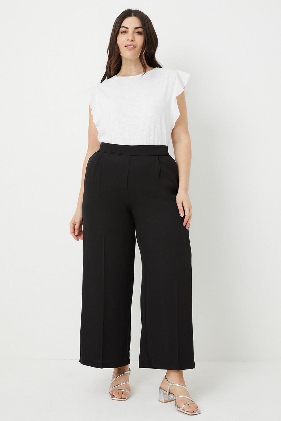 Black Curve Pull On Wide Leg Trousers image number 1