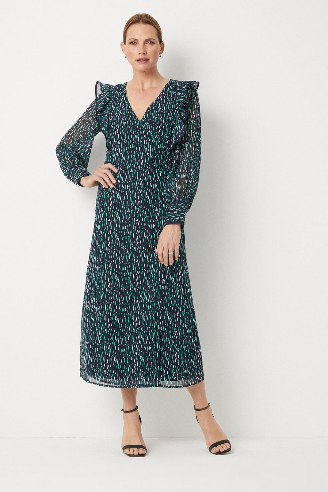 Green And Navy Wrap Dress image number 1