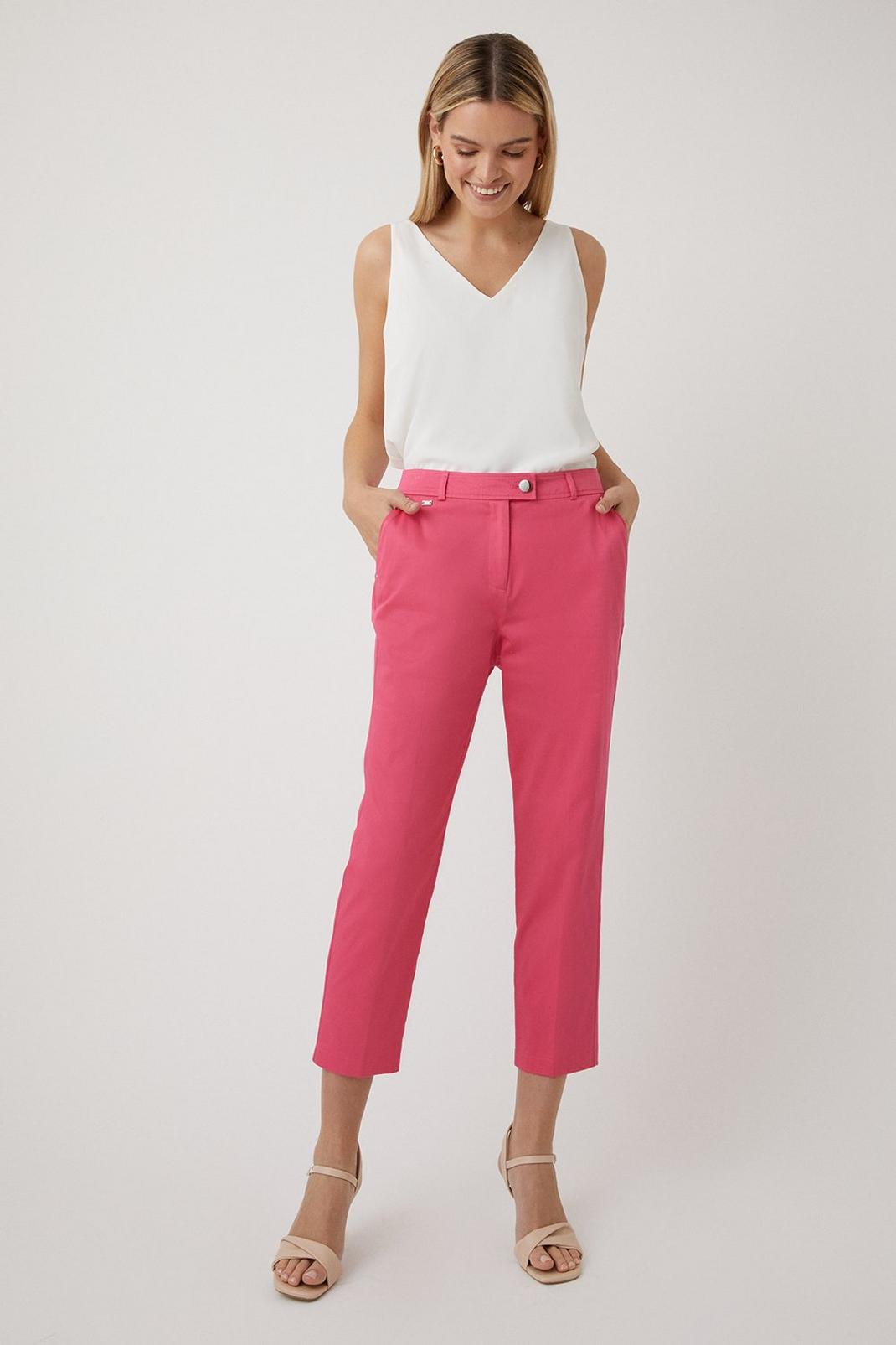 Pink Stretch Crop Trousers image number 1