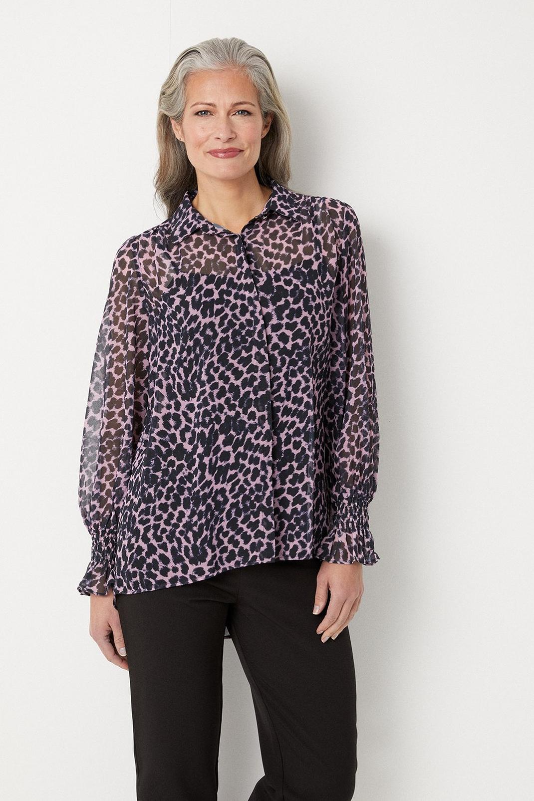 Blush Leopard Shirred Cuff Shirt image number 1