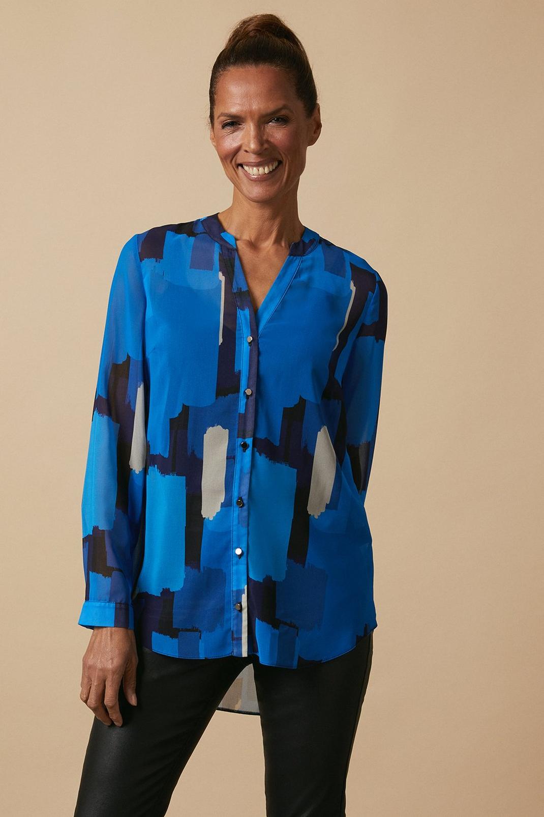 Blue Abstract High Low Hem Shirt image number 1
