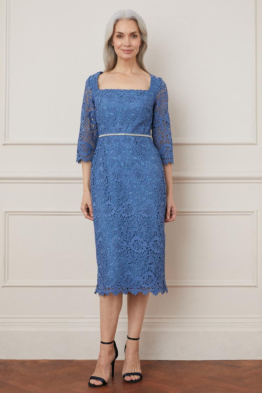 Lace Embellished Waist Midi Dress