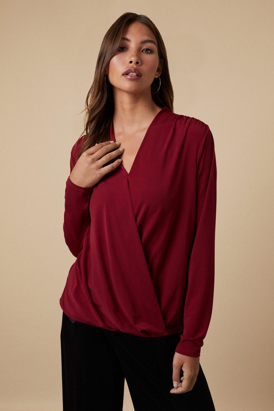 Tall Wine Long Sleeve Jersey Wrap Top image number 1