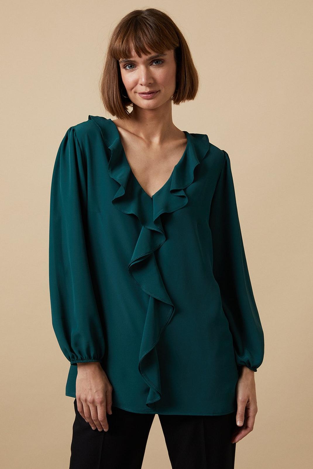 Forest Tall Plain Ruffle Front 3/4 Sleeve Top image number 1