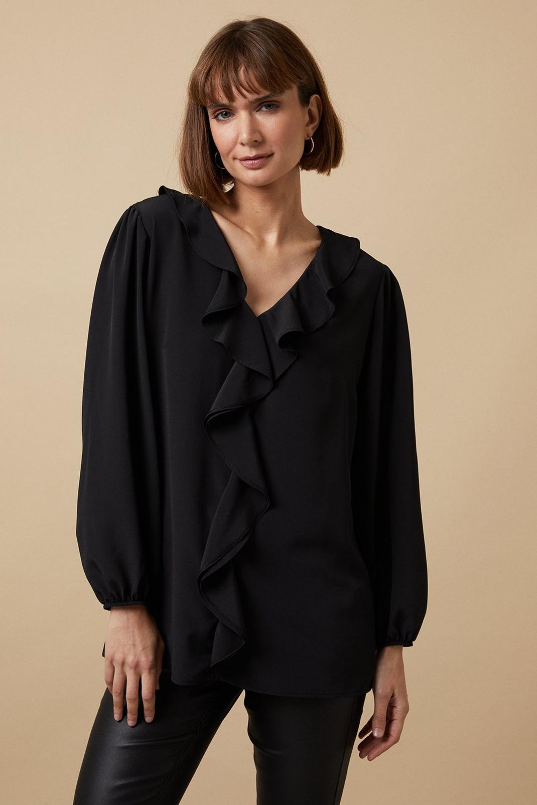 Black Tall Plain Ruffle Front Top image number 1