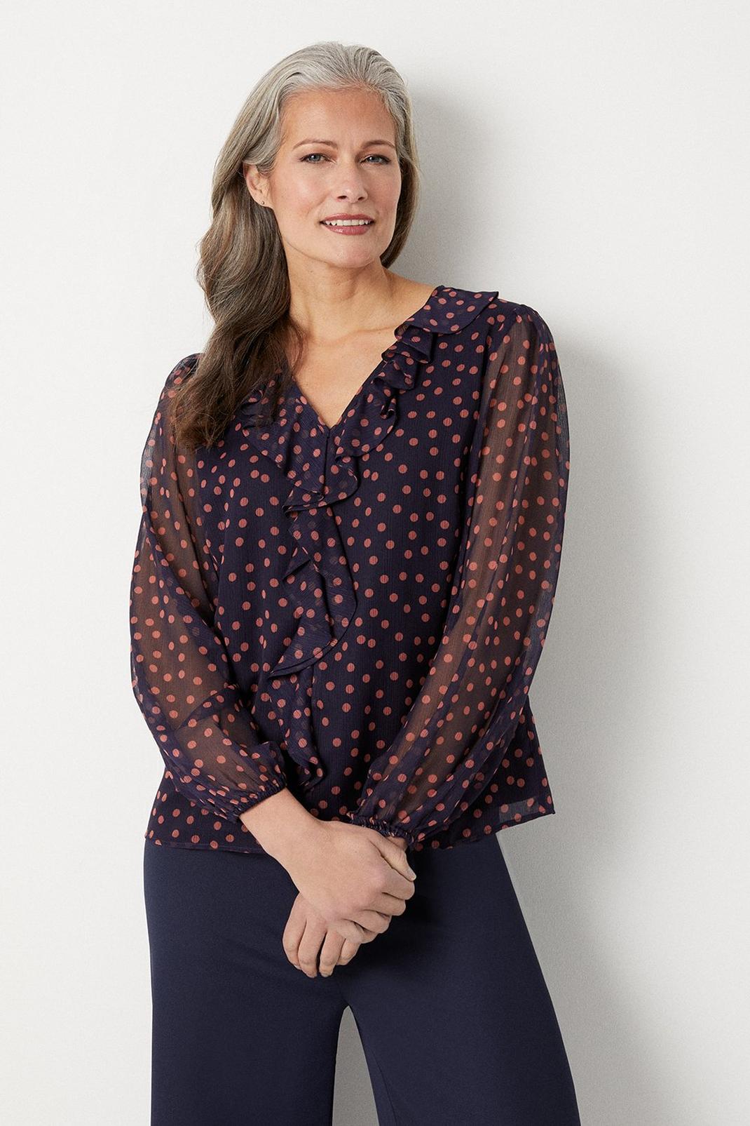 Navy Spot Ruffle Top image number 1