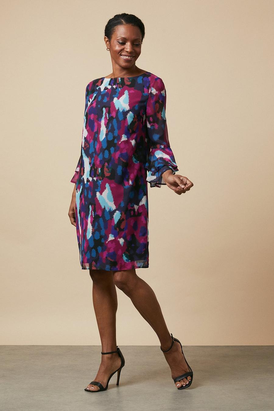 Pink Abstract Fluted Shift Dress