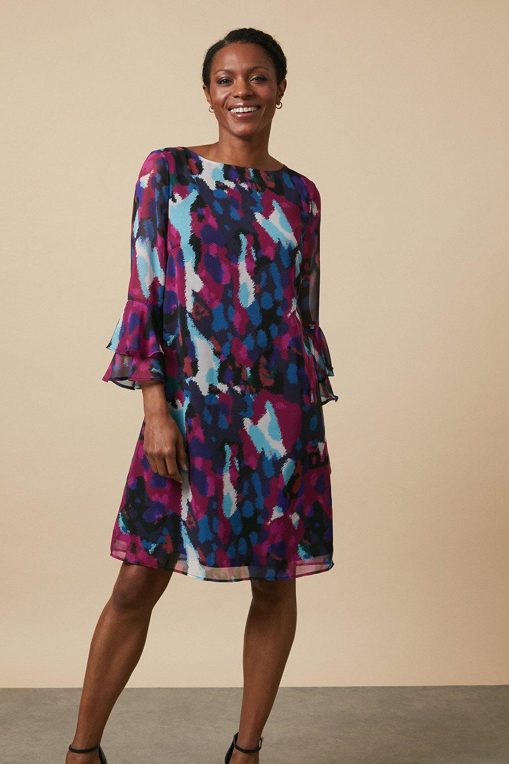 Pink Abstract Fluted Shift Dress