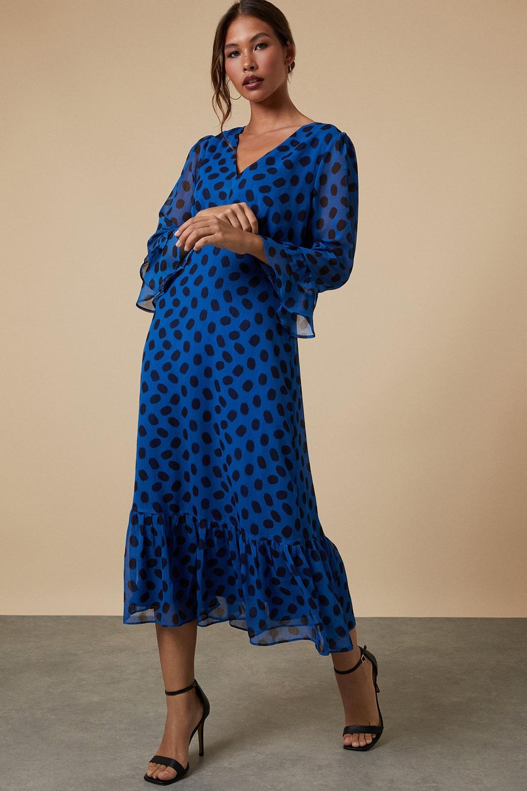 Blue Tall Spot Tea Midi Dress image number 1