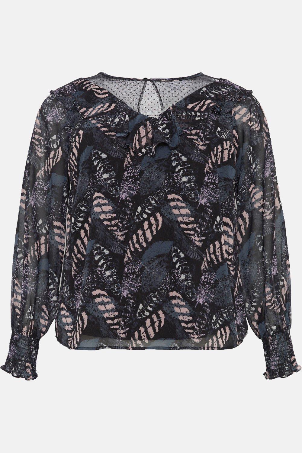 Curve Black Feather Lace Trim Detail Blouse