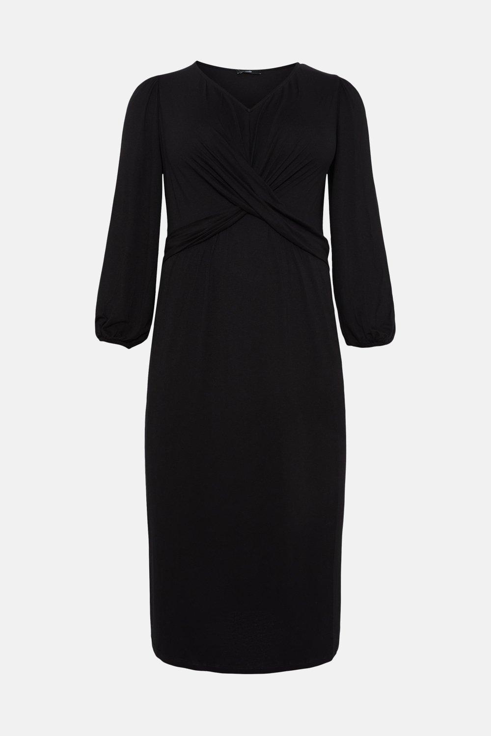 Curve Plain Black Twist Front Jersey Dress | Wallis EU