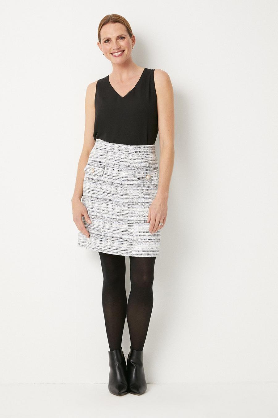 Stripe Pocket Detail Boucle Skirt