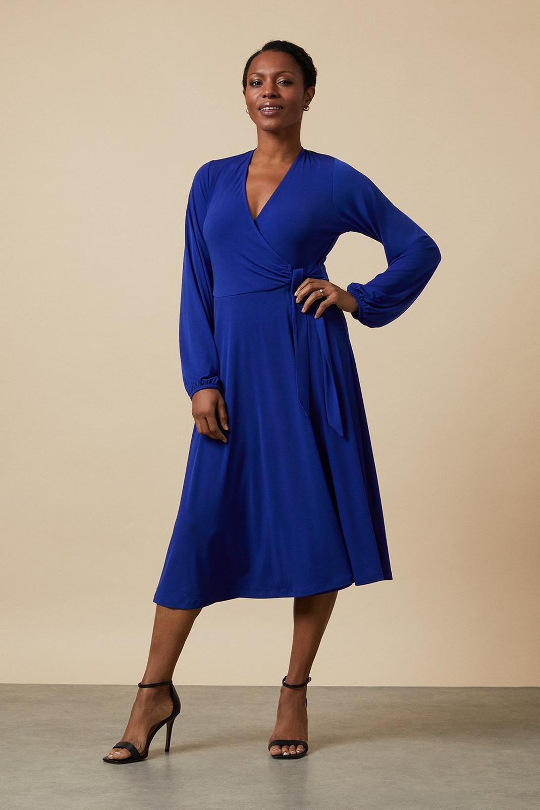 Blue Jersey Wrap Midi Dress image number 1