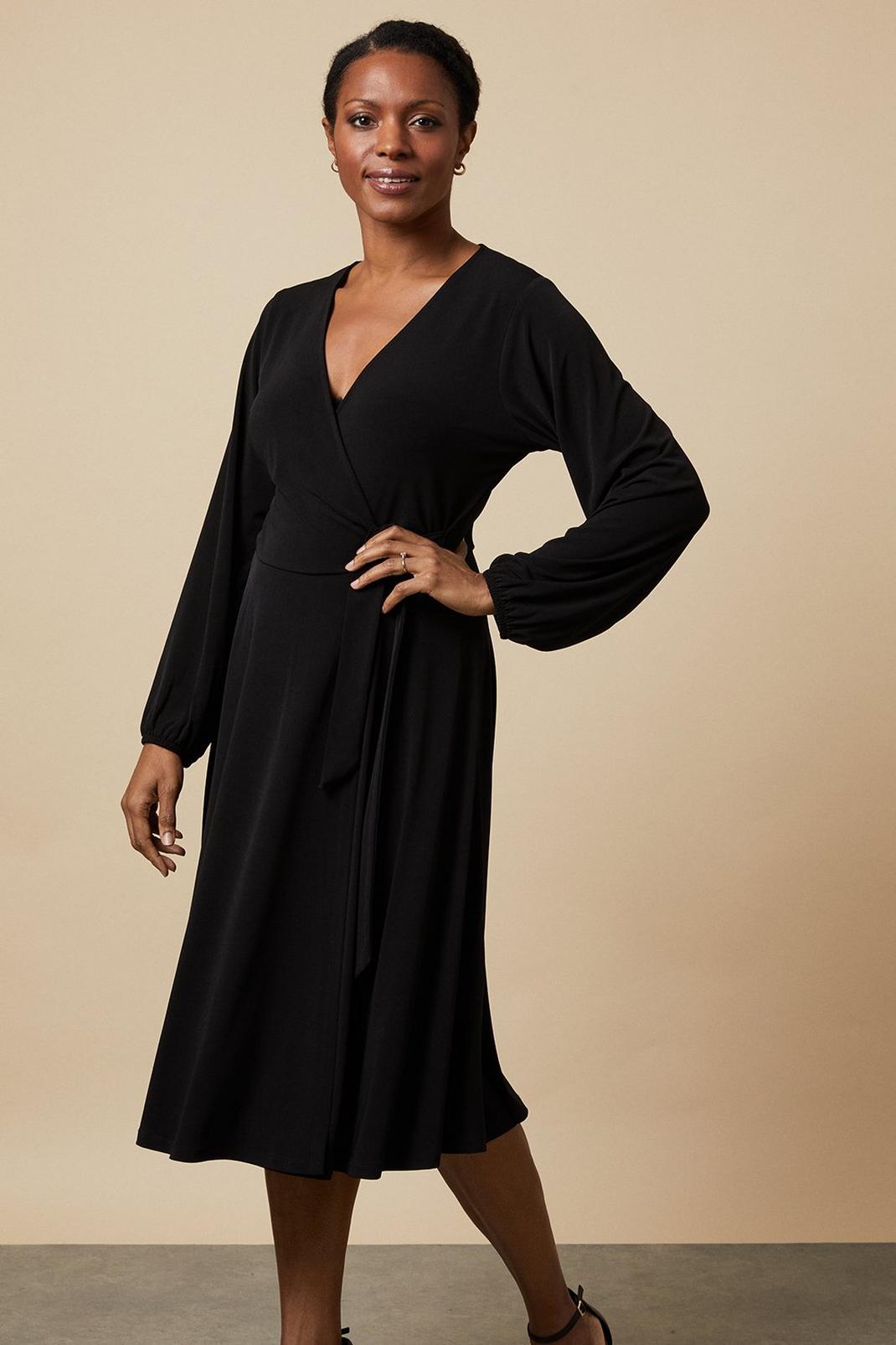 Black Jersey Wrap Midi Dress image number 1