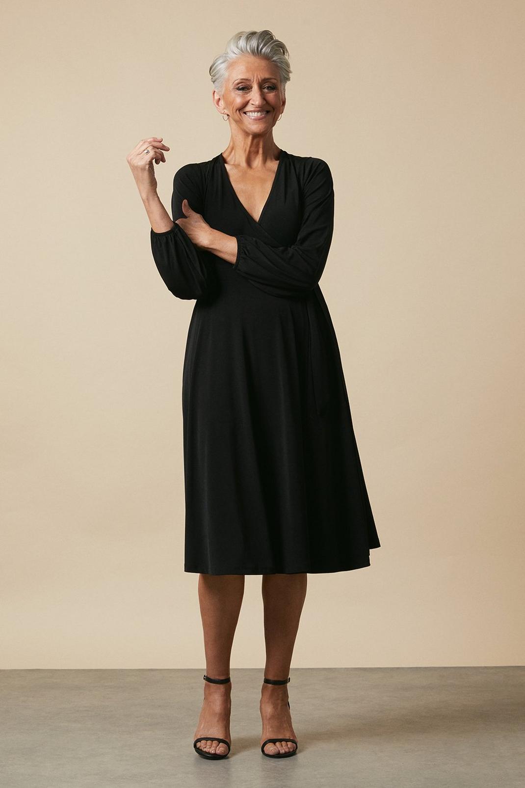 Petite Black Jersey Wrap Midi Dress image number 1