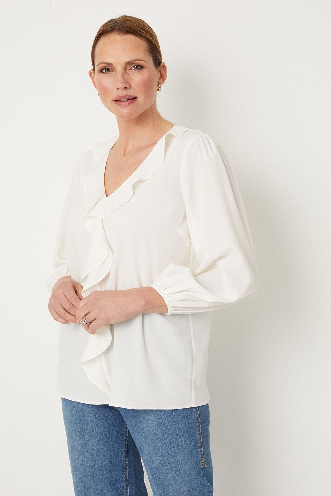 Ivory Ruffle Front Blouse image number 1