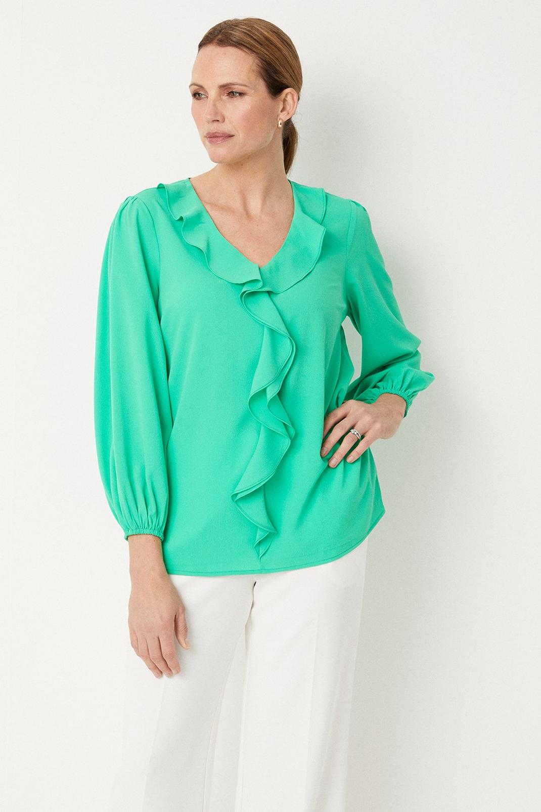 Green Ruffle Front Blouse image number 1
