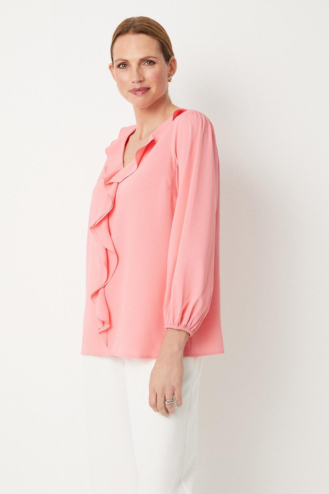 Pink Ruffle Front Blouse image number 1