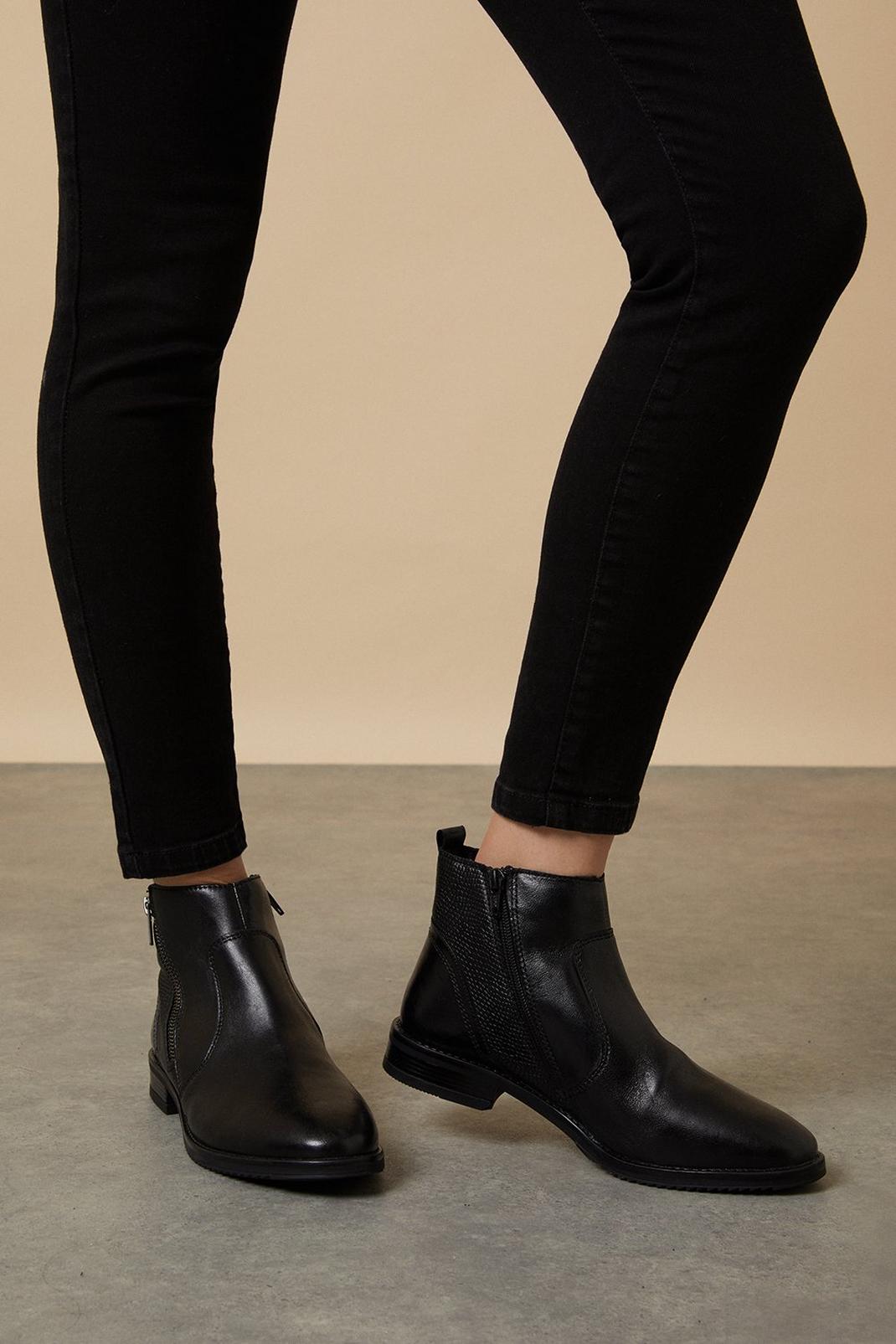Black Leather Wanda Zip Detail Ankle Boots image number 1