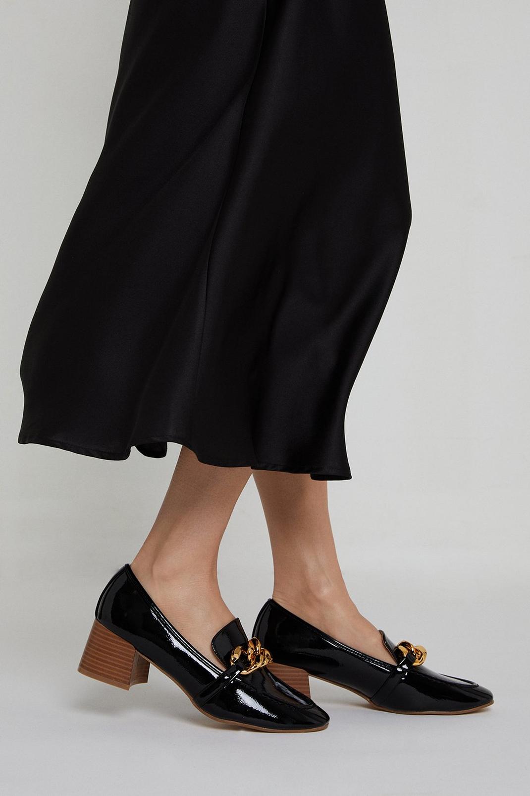 Black Lucinda Chain Detail Heeled Loafers image number 1
