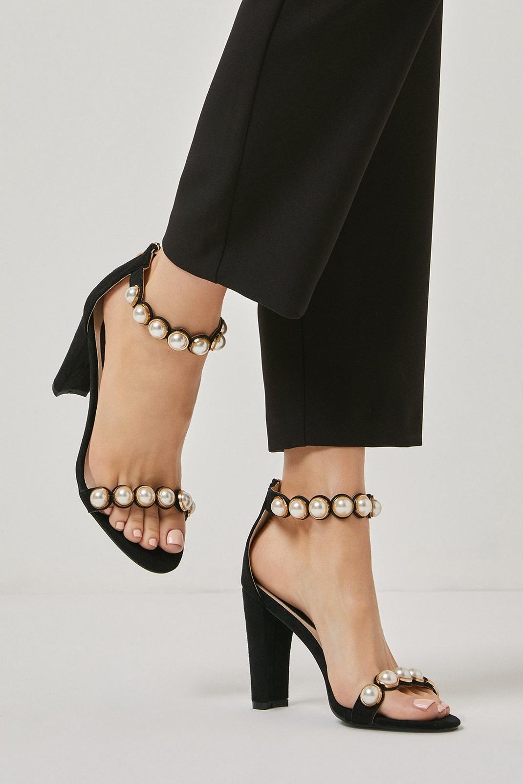 Black Samba Pearl Detail Heeled Sandals image number 1