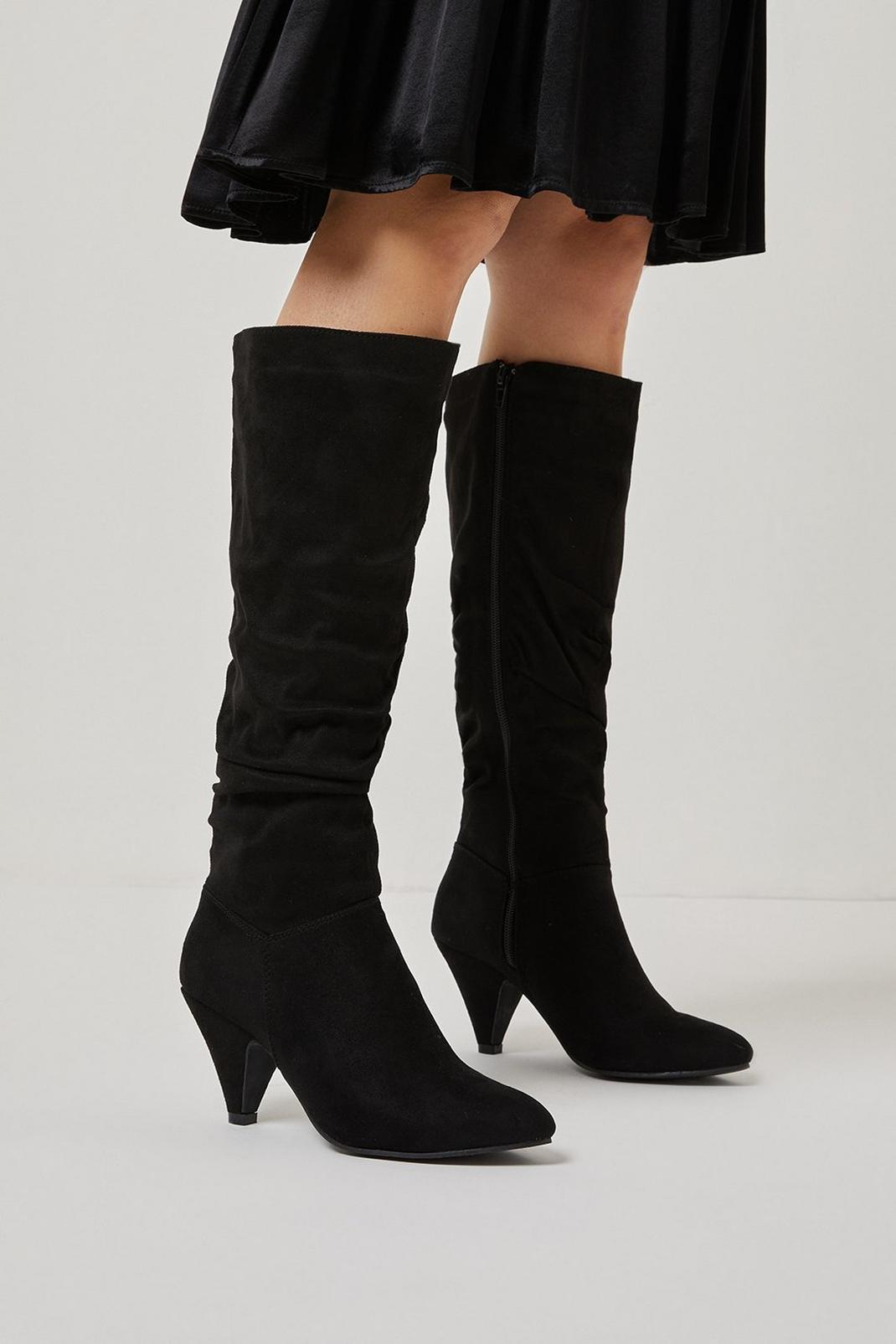 Black Kelly Ruched Knee High Boots image number 1
