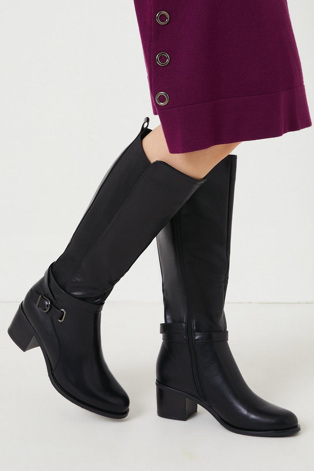 Black Hilly Ankle Strap Detail Long Boots image number 1