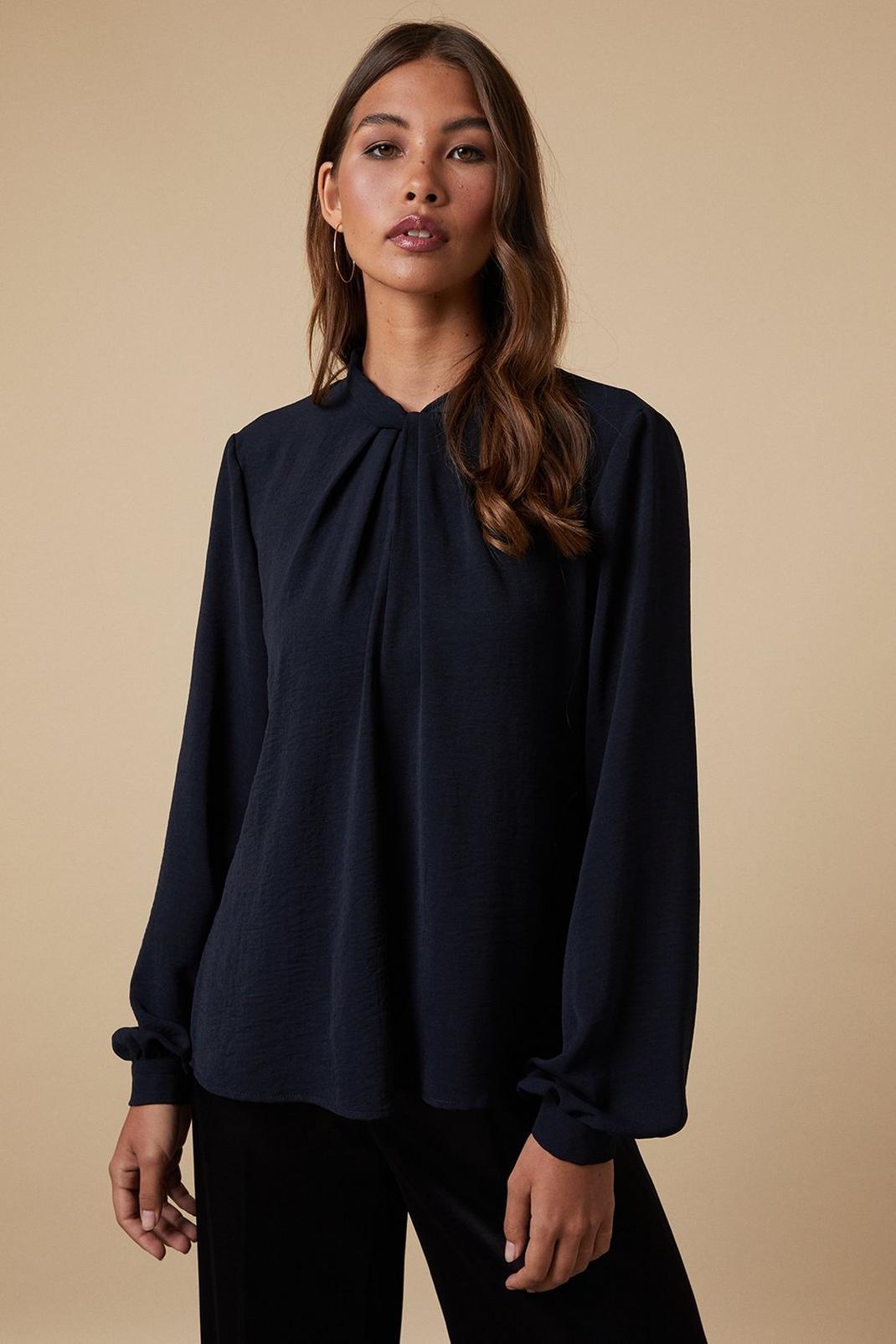 Navy Tall Twist Neck Blouse image number 1