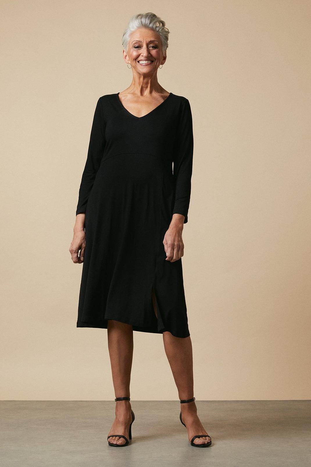 Black Petite Plain Jersey Midi Dress image number 1