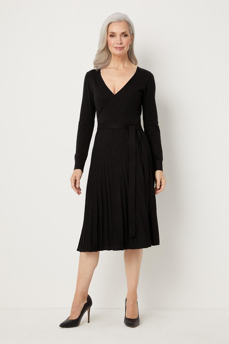 Wrap Pleated Knitted Dress