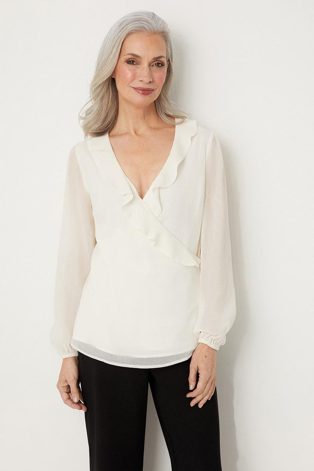 Ivory Ruffle Wrap Top image number 1